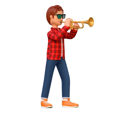 Musician Playing Trumpet  3D Illustration