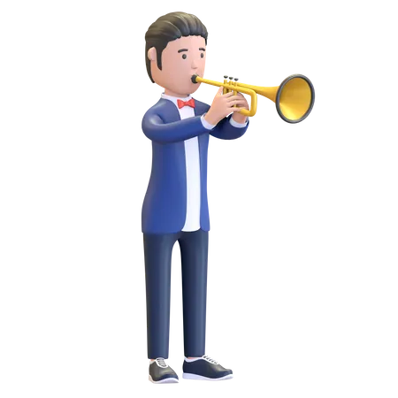 Musician playing trumpet  3D Illustration