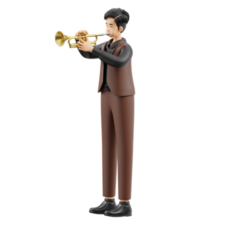 Musician Playing Trumpet  3D Illustration