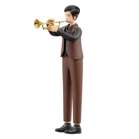 Musician Playing Trumpet  3D Illustration