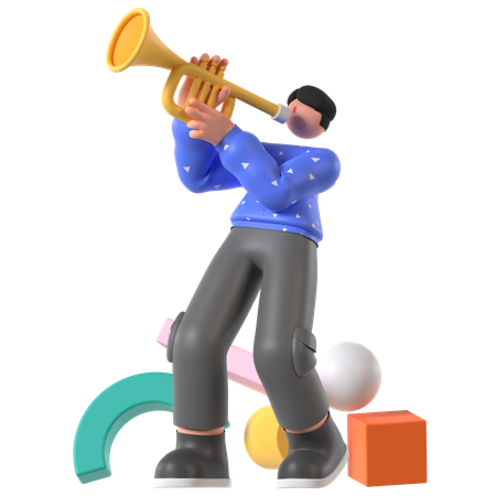 Musician playing Trumpet  3D Illustration