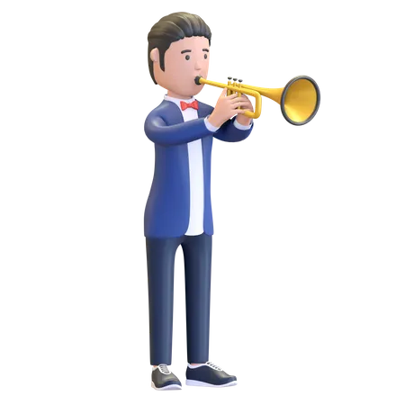 Musician playing trumpet 3D Illustration