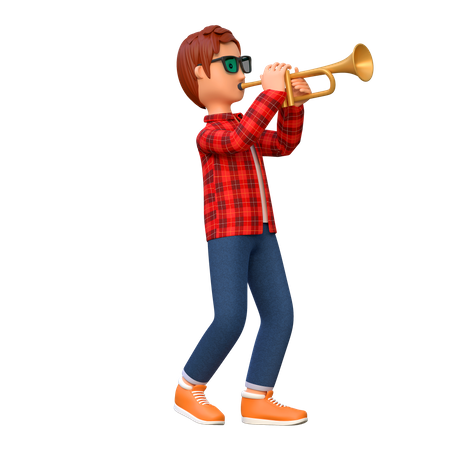 Musician Playing Trumpet  3D Illustration