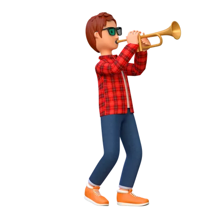 Musician Playing Trumpet  3D Illustration