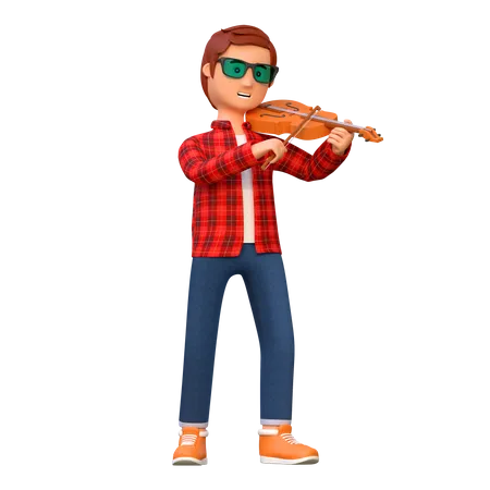 Musician Playing Violin  3D Illustration