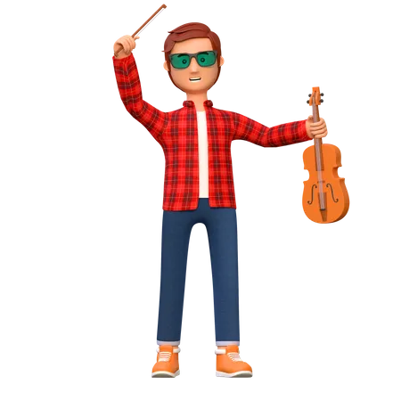 Musician Playing Violin  3D Illustration