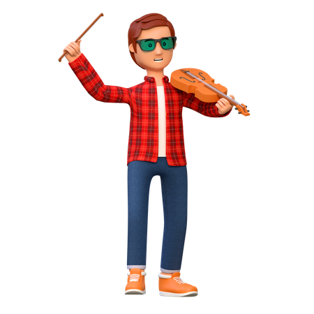 Musician Playing Violin  3D Illustration