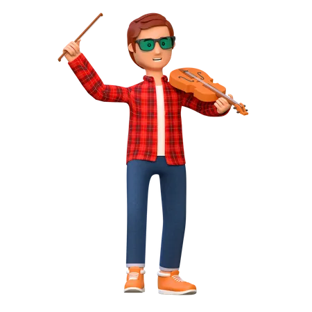 Musician Playing Violin  3D Illustration