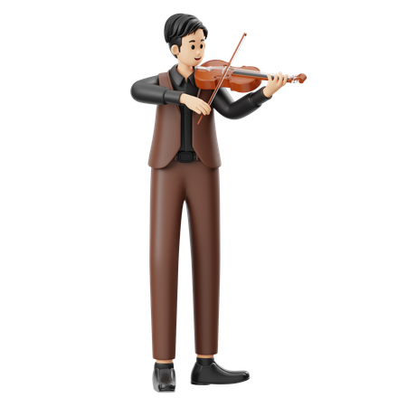 Musician Playing Violin  3D Illustration