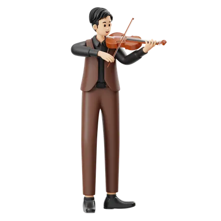 Musician Playing Violin  3D Illustration