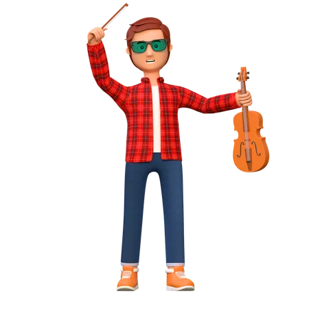 Musician Playing Violin Pose 3 3 D Character Illustration 3D Illustration