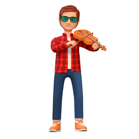 Musician Playing Violin  3D Illustration