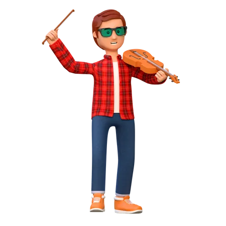 Musician Playing Violin Pose 2 3 D Character Illustration 3D Illustration
