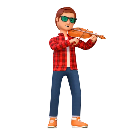 Musician Playing Violin Pose 4 3 D Character Illustration 3D Illustration