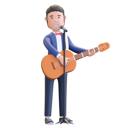 Musician singing while playing guitar  3D Illustration