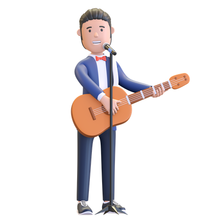 Musicien chantant en jouant de la guitare  3D Icon