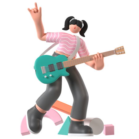 Musicien jouant de la guitare  3D Illustration