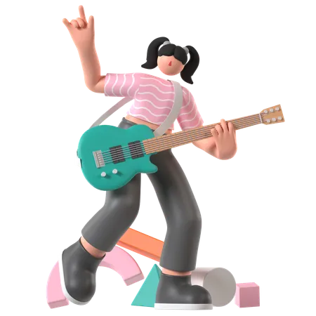 Musicien jouant de la guitare  3D Illustration