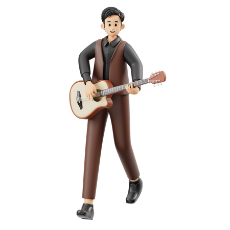 Musicien jouant de la guitare acoustique  3D Illustration