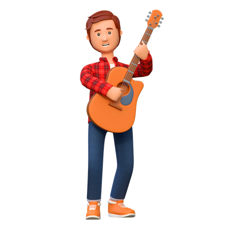 Musicien jouant de la guitare acoustique  3D Illustration