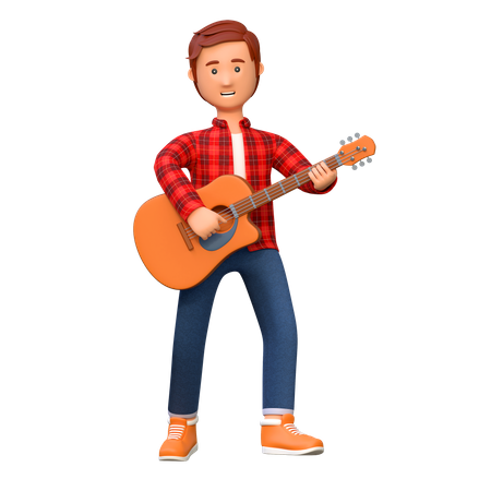 Musicien jouant de la guitare acoustique  3D Illustration