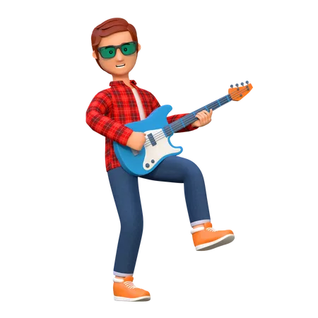 Musicien jouant de la guitare électrique  3D Illustration