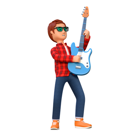 Musicien jouant de la guitare électrique  3D Illustration