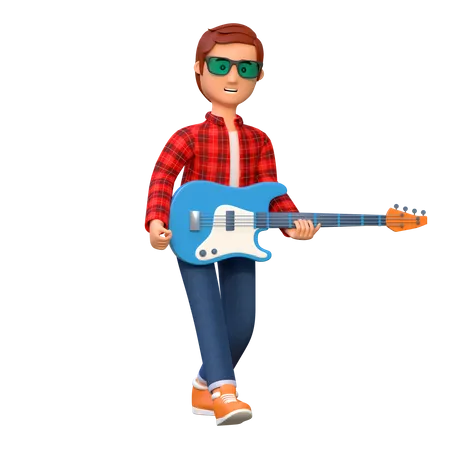 Musicien jouant de la guitare électrique  3D Illustration