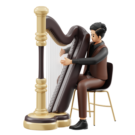 Musicien jouant de la harpe  3D Illustration