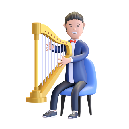 Musicien jouant de la harpe  3D Illustration