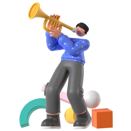 Musicien jouant de la trompette  3D Illustration