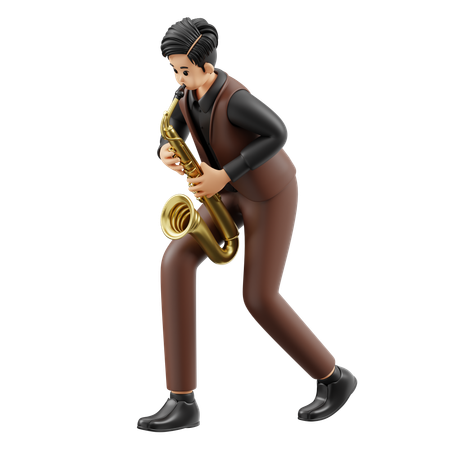 Musicien jouant du saxophone  3D Illustration