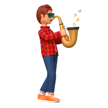 Musicien jouant du saxophone  3D Illustration