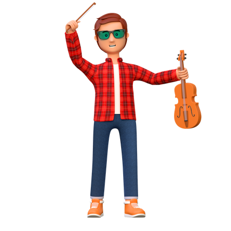 Musicien jouant du violon  3D Illustration