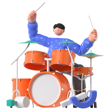 Músico tocando bateria  3D Illustration