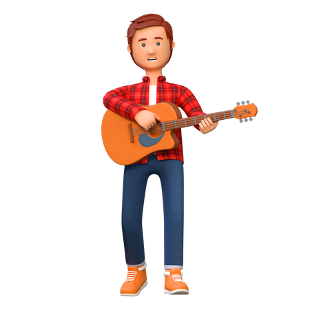 Músico tocando la guitarra acústica.  3D Illustration