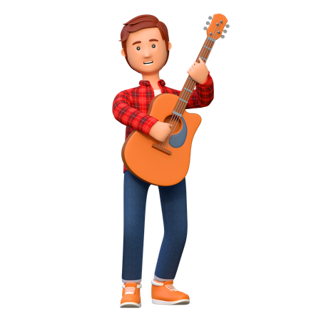 Músico tocando la guitarra acústica.  3D Illustration