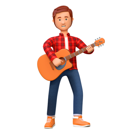 Músico tocando la guitarra acústica.  3D Illustration