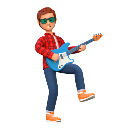 Músico tocando la guitarra eléctrica  3D Illustration