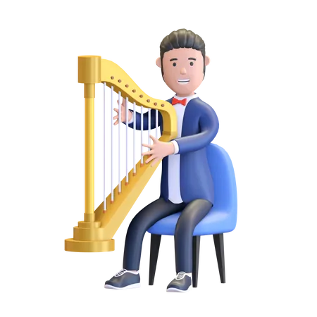 Músico tocando harpa  3D Illustration