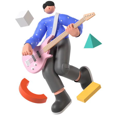 Músico tocando la guitarra  3D Illustration