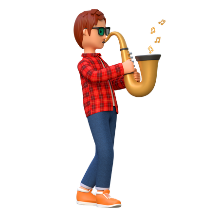 Músico tocando saxofone  3D Illustration