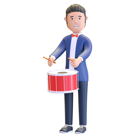 Músico tocando tambor  3D Illustration