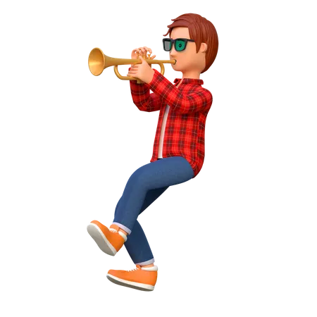 Músico tocando trompeta  3D Illustration