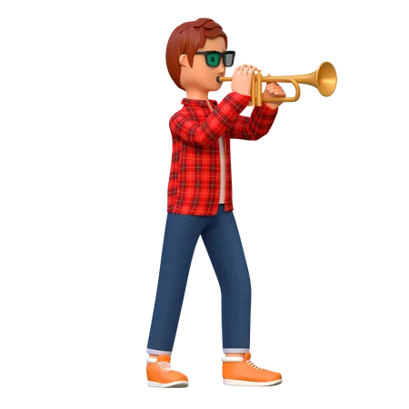 Músico tocando trompete  3D Illustration