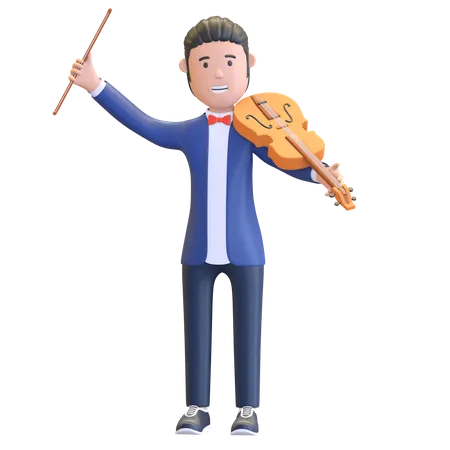 Musico Tocando El Violin Personaje Ilustracion 3 D 3D Illustration