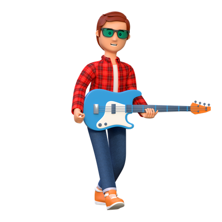 Musiker spielt E-Gitarre  3D Illustration