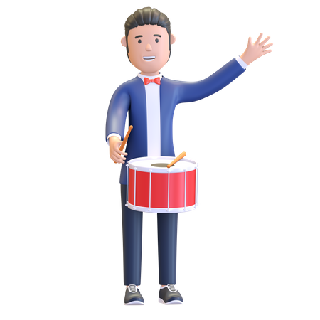 Musiker spielt kleine Trommel  3D Illustration