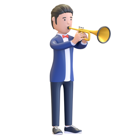 Musiker spielt Trompete  3D Illustration