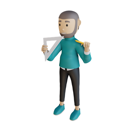 Muslim Architect Holding Geometry scale  3D Icon